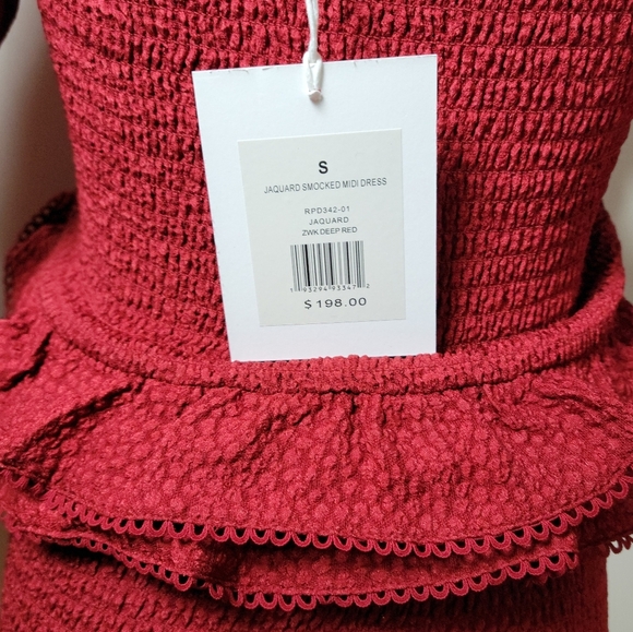 Rachel Parcell Red Smocked Midi Dress Size Small Holiday Christmas Party Dress - Picture 9 of 10